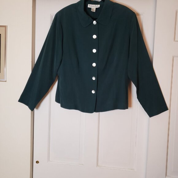 Women's 2 Piece 100% Silk Dress - Hunter Green - Size 18W - Picture 8 of 10